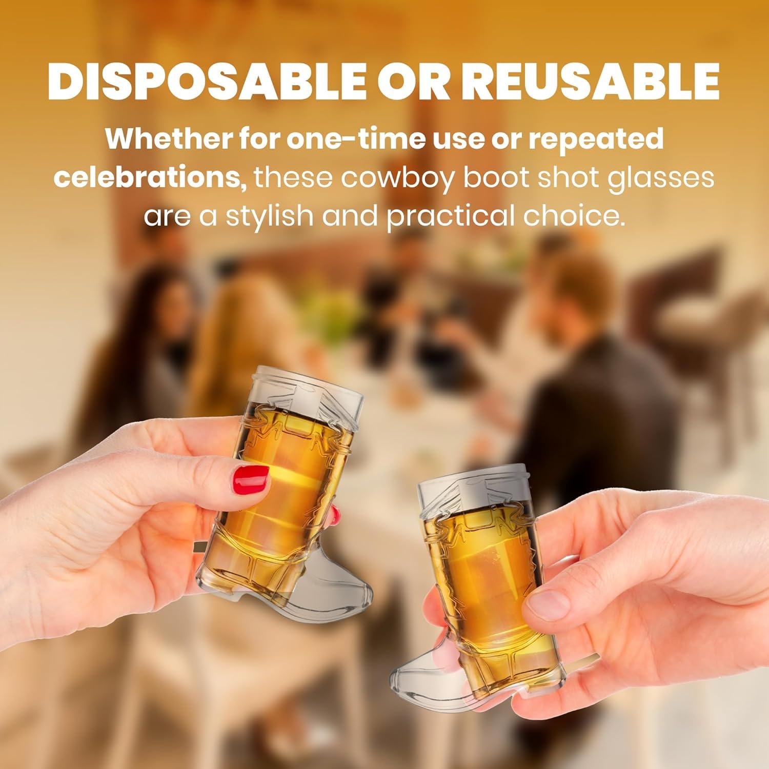 JoyServe Cowboy Boot Shot Glasses - Mini Reusable and Disposable Clear Plastic Shot Glass Cups for Themed Birthday Parties Decorations and Cowboy Bachelorette Party Favors, Holds 1-Oz